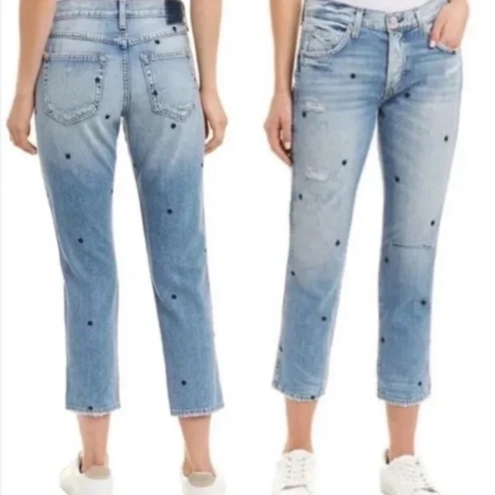 AMO Tomboy Crop in Flower Child with Destroy Cropped Jeans size 26